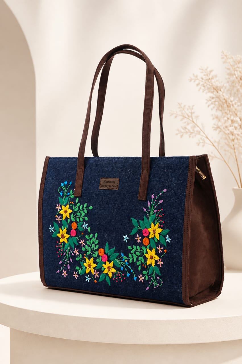 Denim & Vegan Suede Tote — Image 2