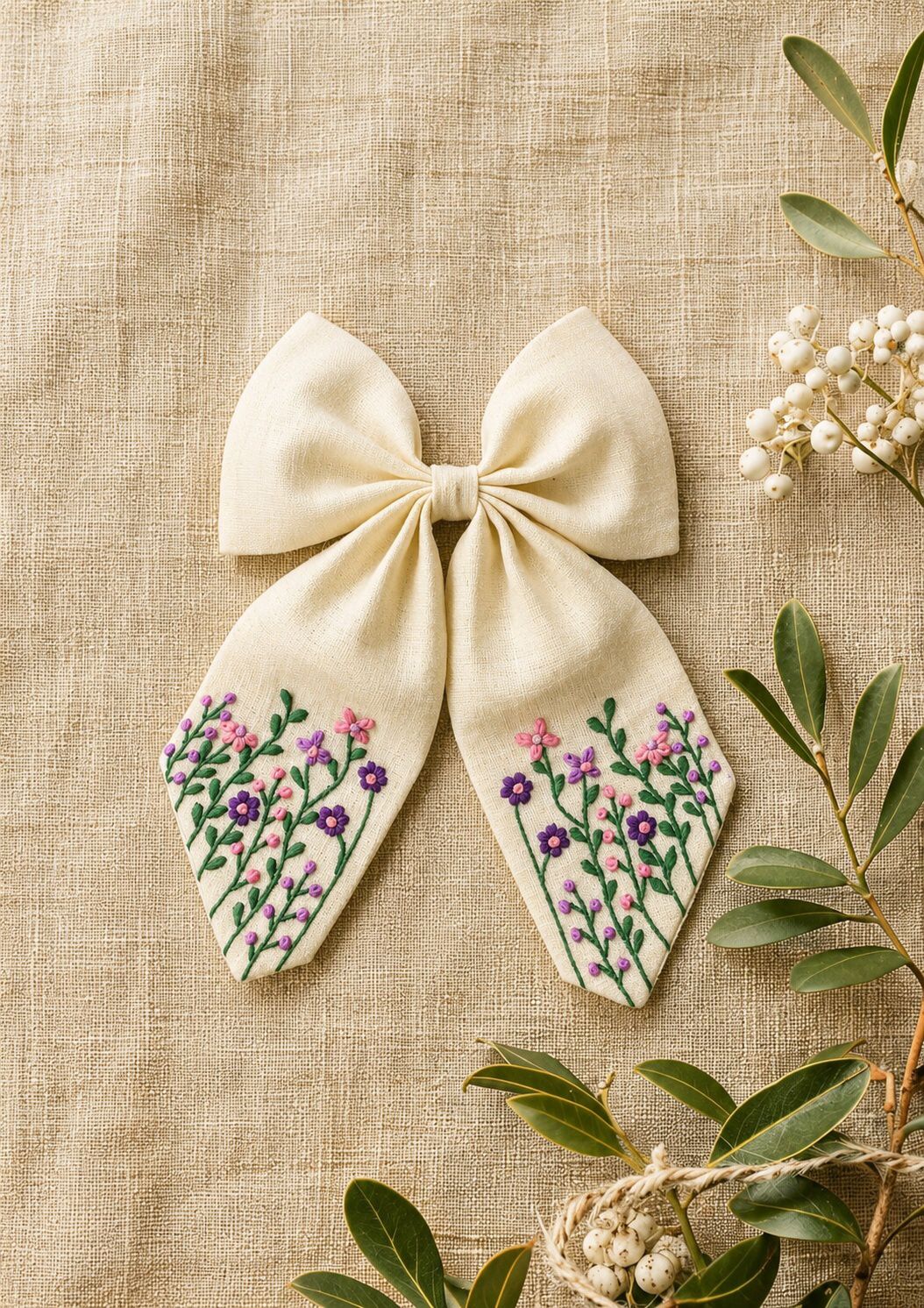 Embroidered Hair Bow With Tail — Image 3
